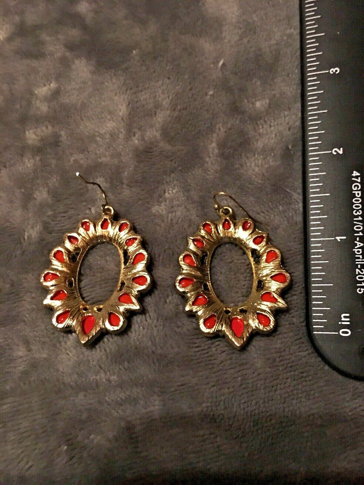 Oval Blood Orange Dangle Earrings w/ Teardrop Stones Bohemian Boho Free Shipping
