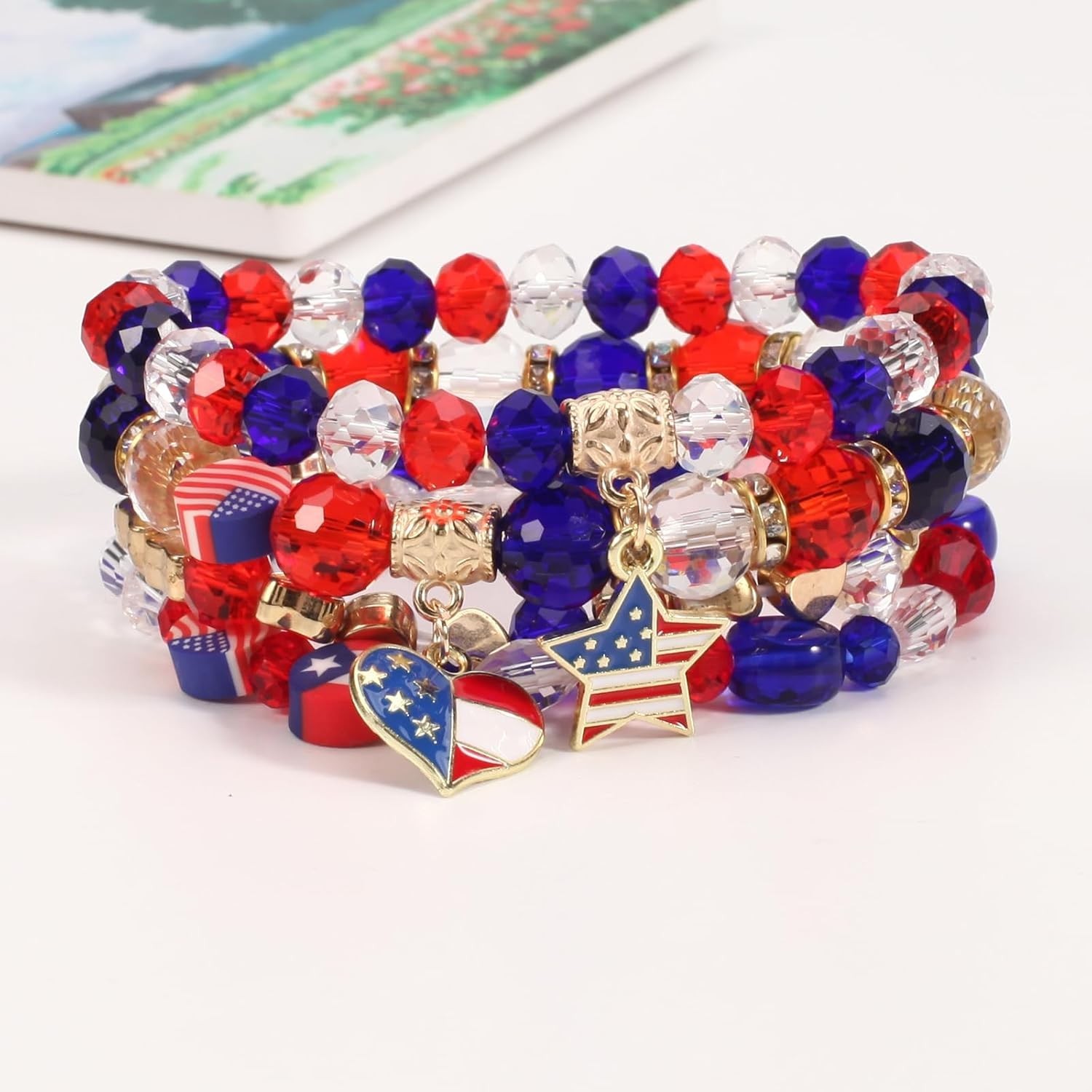 Stackable Patriotic Bracelets – 5 Piece Adjustable Beaded Set for 4th of July