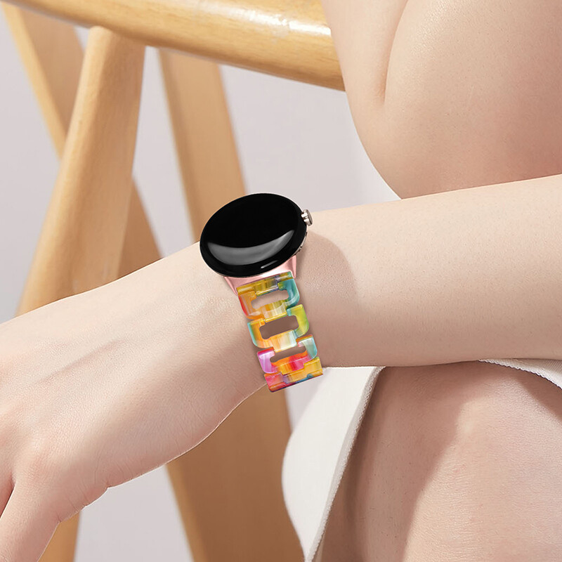 Luxury D Link Resin Watch Band Stainless Steel Strap For Google Pixel Watch 1 2