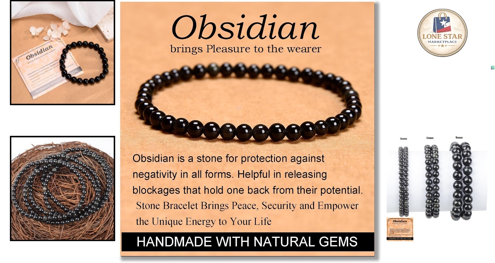 Handcrafted 4mm Black Obsidian Energy Bracelet – Perfect Gift for Any Occasion