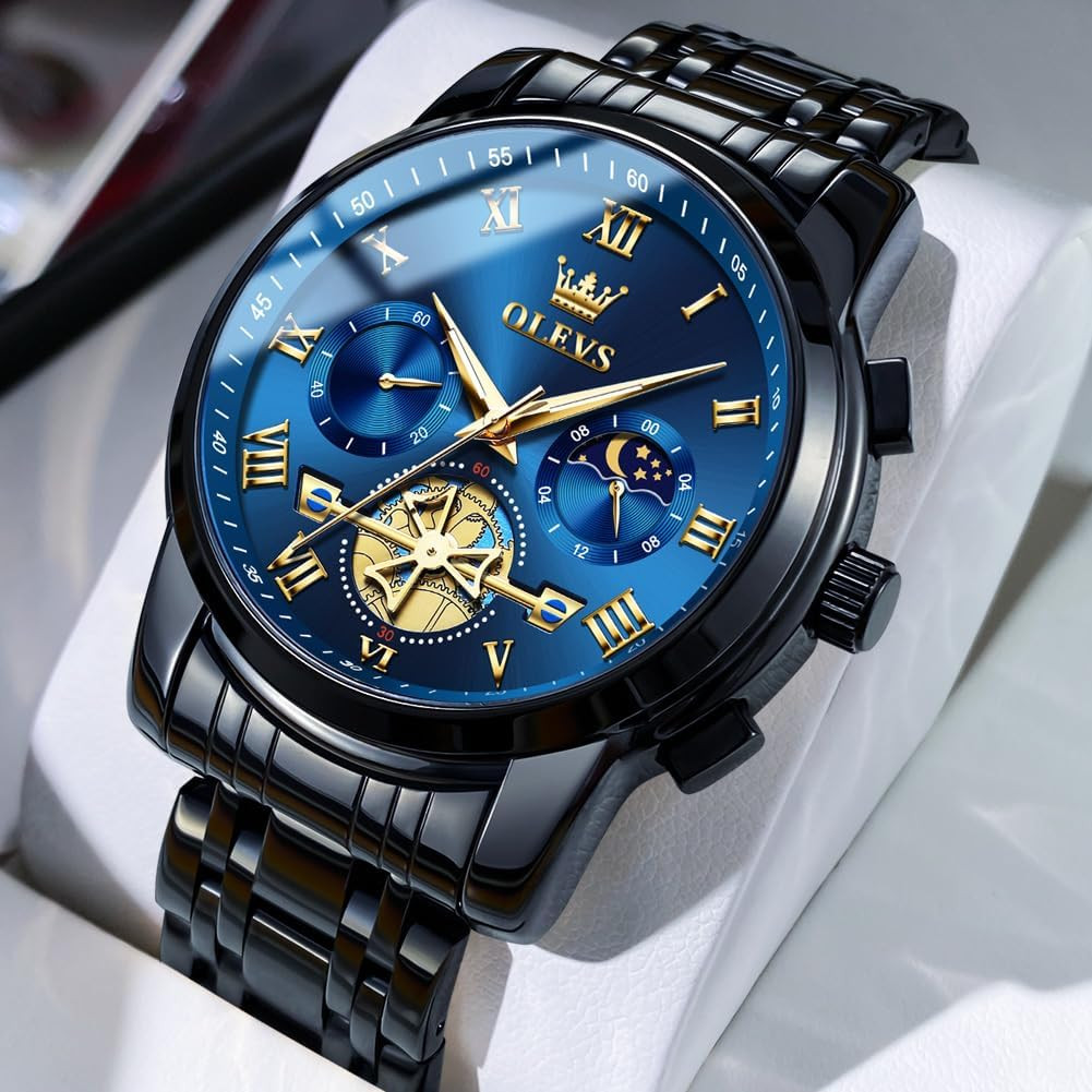 Luxury Waterproof Big Face Stainless Steel Multifunction Mens Watches
