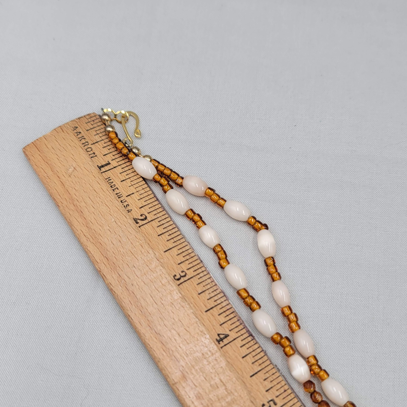 Artisan Multicolor Glass Bead Brown White Necklace 22 in
