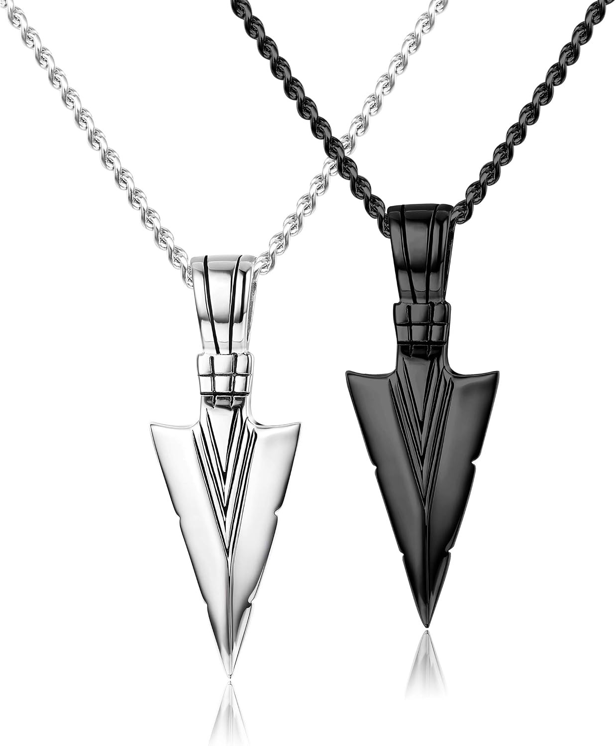 Stainless Steel Pendant Necklace for Mens Cool Spearpoint Arrowhead Pendant Chai