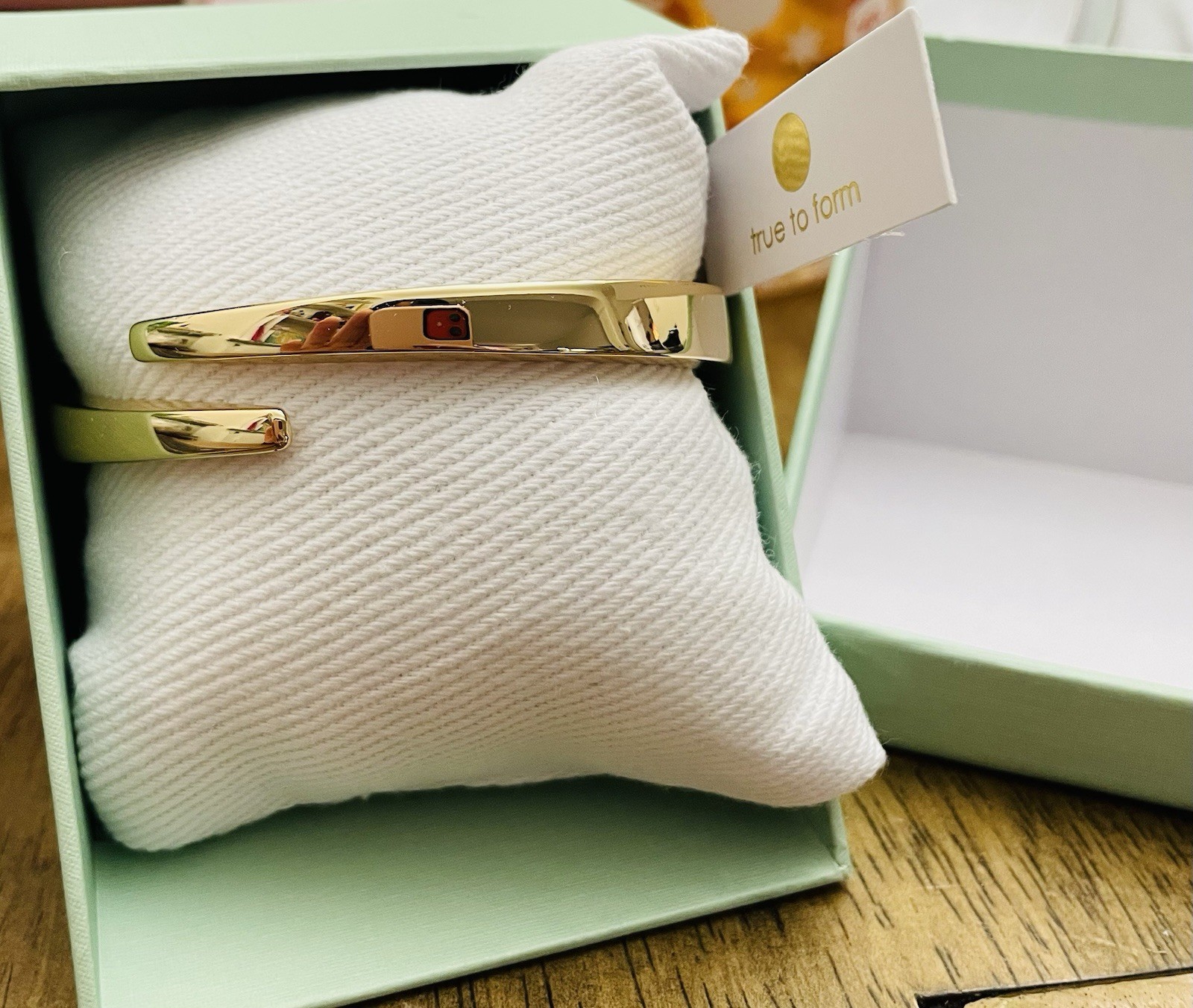 NEW TRUE TO FORM 14kt Gold Plated Flat Bar Open Hinge Bracelet