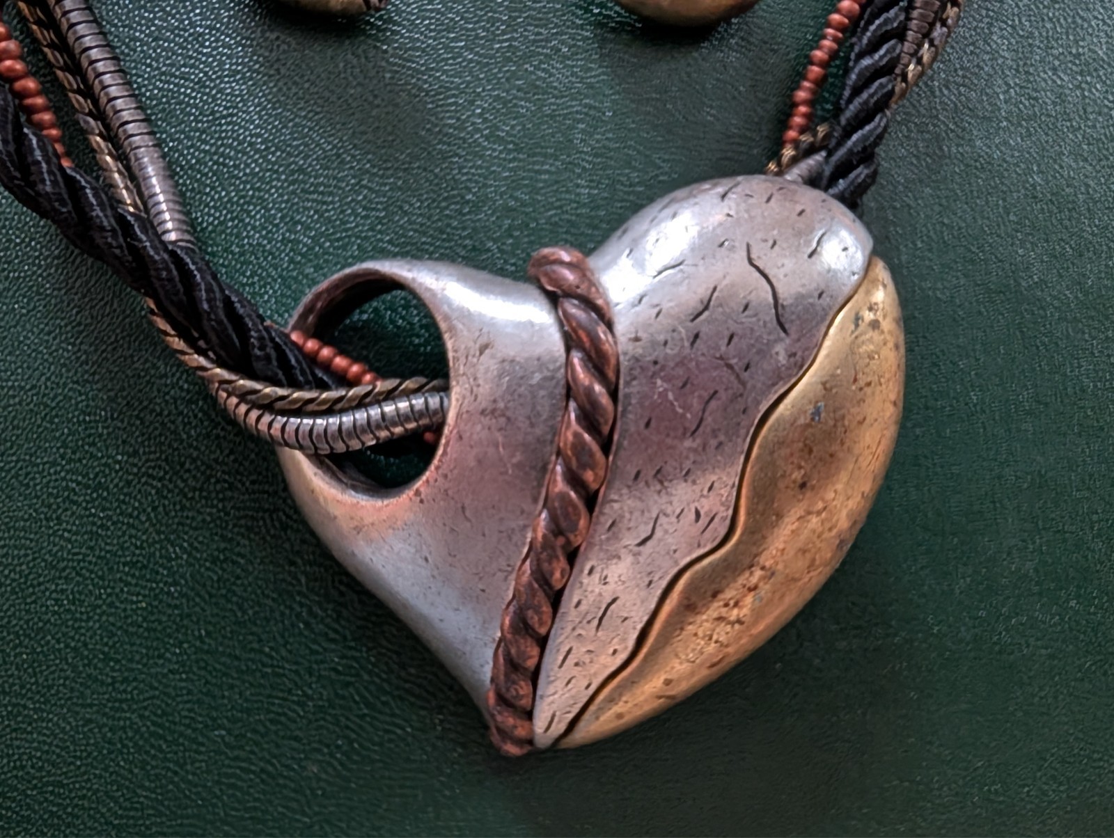 Chico Heart Necklace – Multi Metal – Cord and Beaded Chain