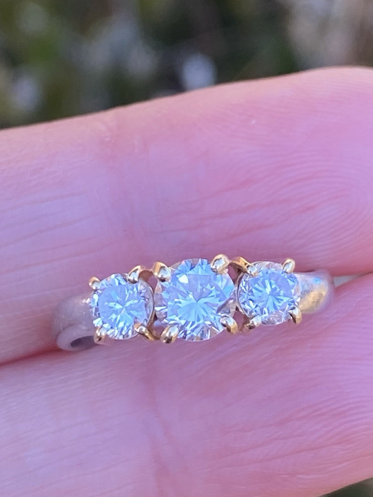 Platinum & 18K YG 1.00TCW 100% Natural Diamond Three Stone Ring