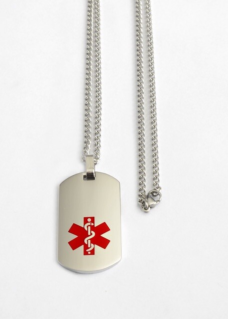 Medical Alert ID Necklace – FREE ENGRAVING / WALLET CARD & Ship -Dog Tag -USA