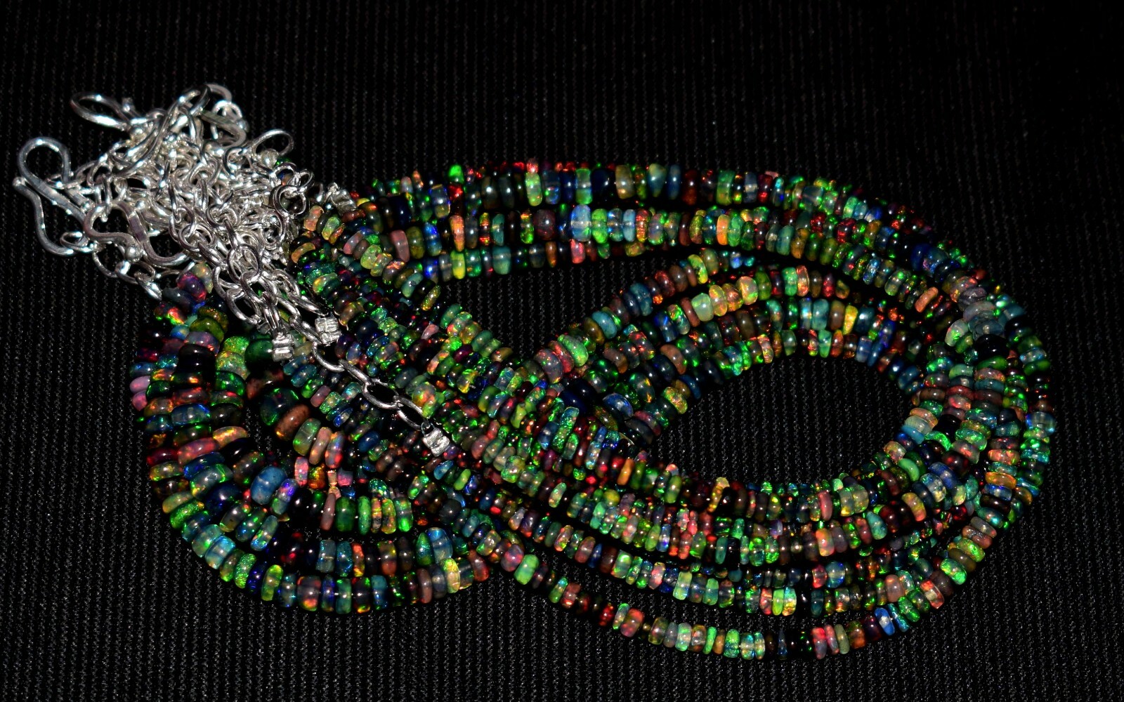 16″Natural Ethiopian Black Opal Wello Fire Opal Gemstone Bead 1 Necklace NEW