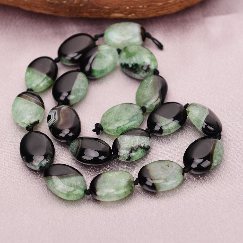 16” Natural Stone Multi color Green Black Agate Oval Gems Slab Loose Beads DIY