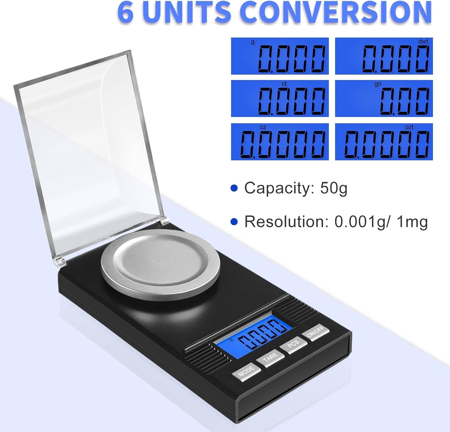 Milligram Scale 50g/0.001g, Portable Jewelry Scale .001 Gram Accuracy, Mg Scale