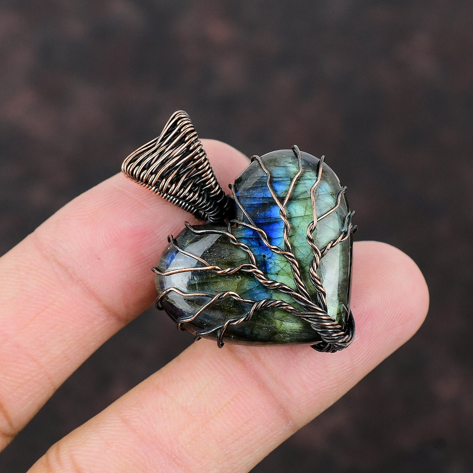 Labradorite Jewelry Copper Love Gift Wire Wrapped Tree Of Life Pendant 1.61″