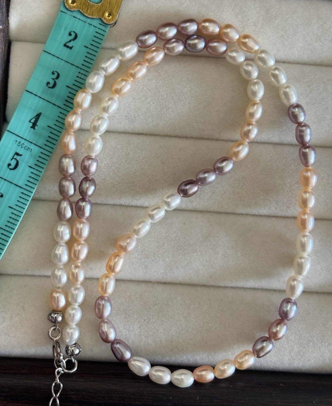Multicolour Cultured Freshwater Rice Pearl Necklace | Cream Peach Lavender | #6