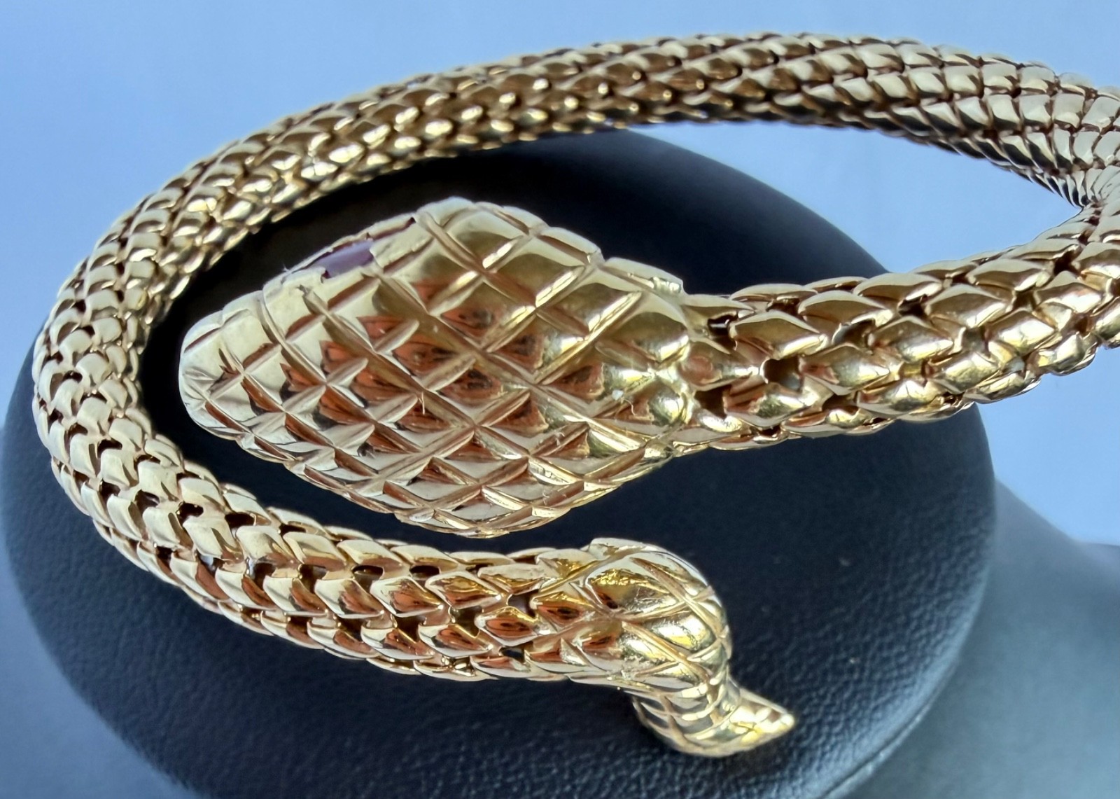 14K Snake Bypass Bangle Bracelet with Ruby Eyes – Made in Italy
