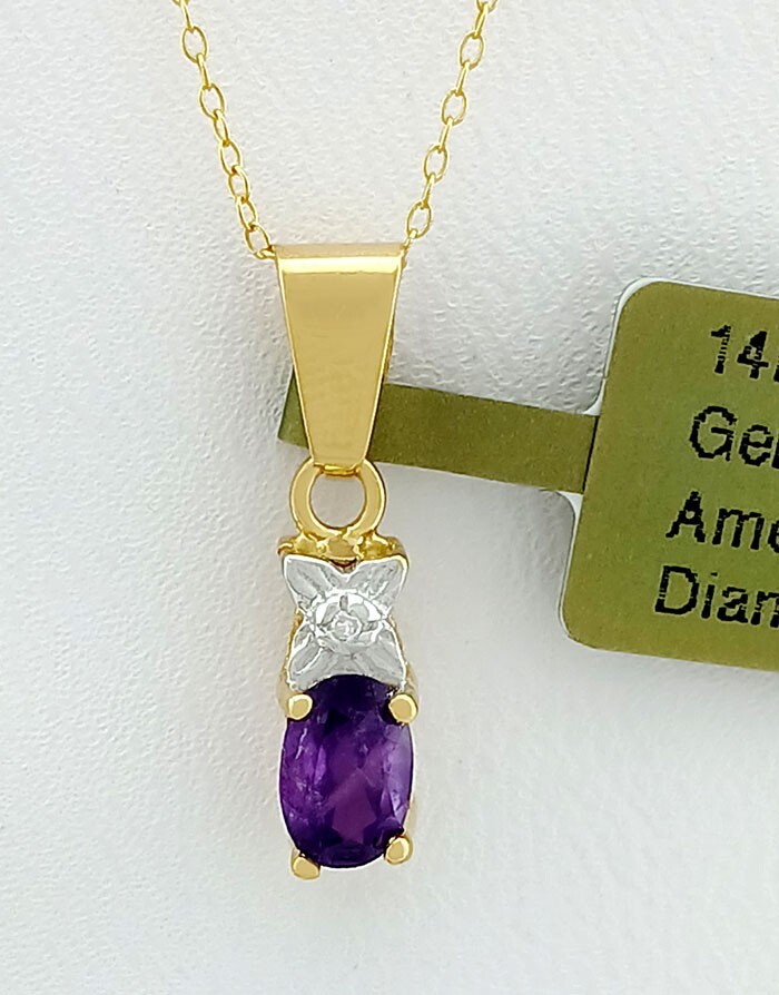 GENUINE 0.45 Cts AMETHYST & DIAMOND PENDANT 14k GOLD -Free Certificate Appraisal