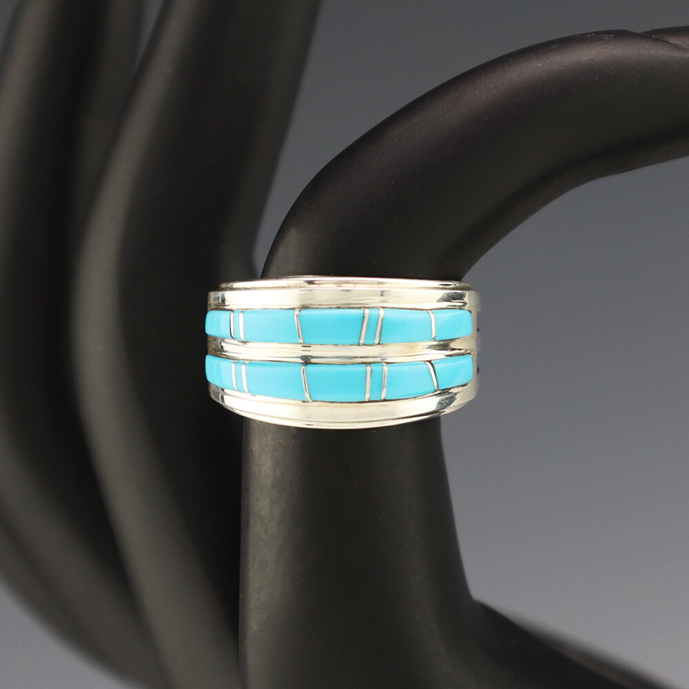 NATIVE AMERICAN NAVAJO STERLING SILVER & TURQUOISE RING BY WILBERT MUSKETT JR