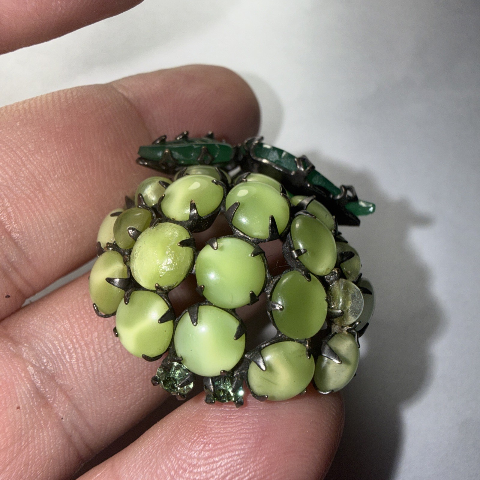 Brooch Pin Schreiner New York “Fantasy Lime” or “Green Strawberry” Unsigned Rare