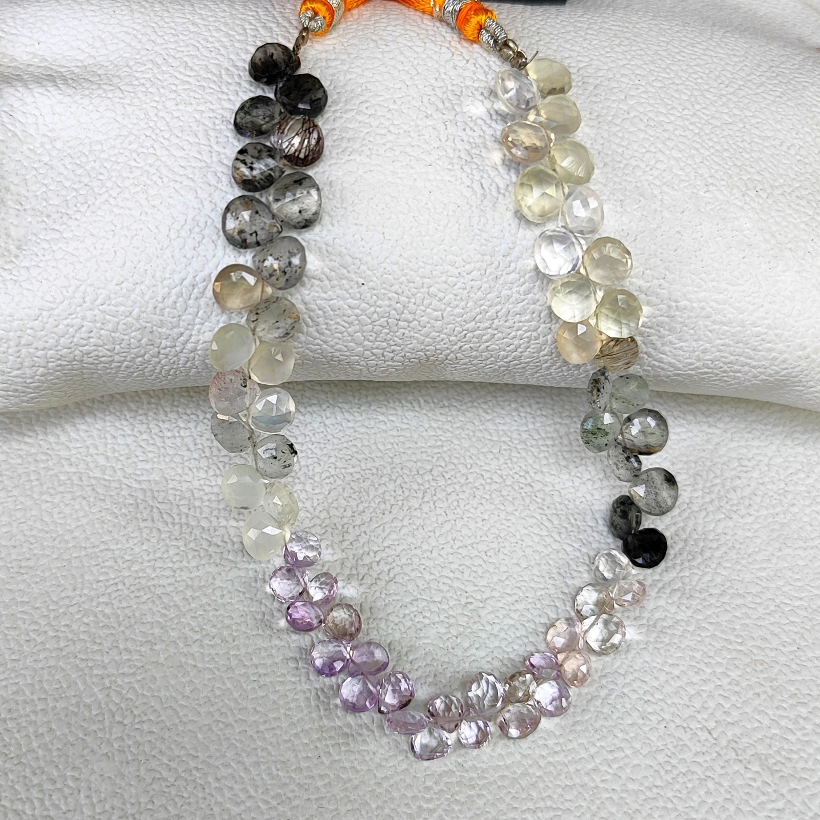 Brazil Super Seven & Rutile Quartz Gems 5-7mm Faceted Briolette Beads 9″ Strand