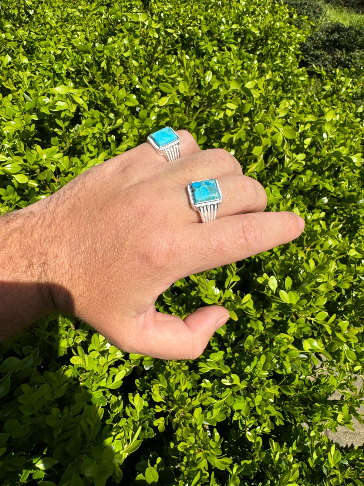 Blue Genuine Turquoise Stone Mens Real 925 Silver Ring Size 6 7 8 9 10 11 12 13