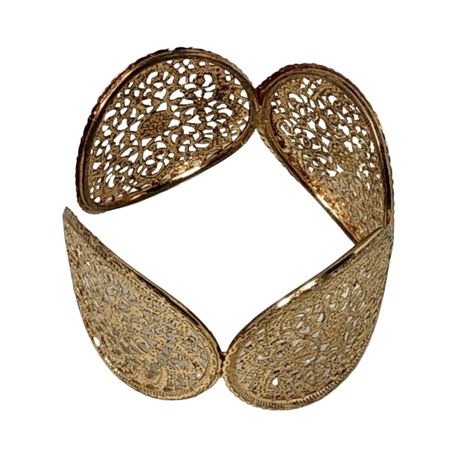 Vintage Gold Tone Oval Panel 7″ Open Cuff Bracelet 1.5″W Medallions