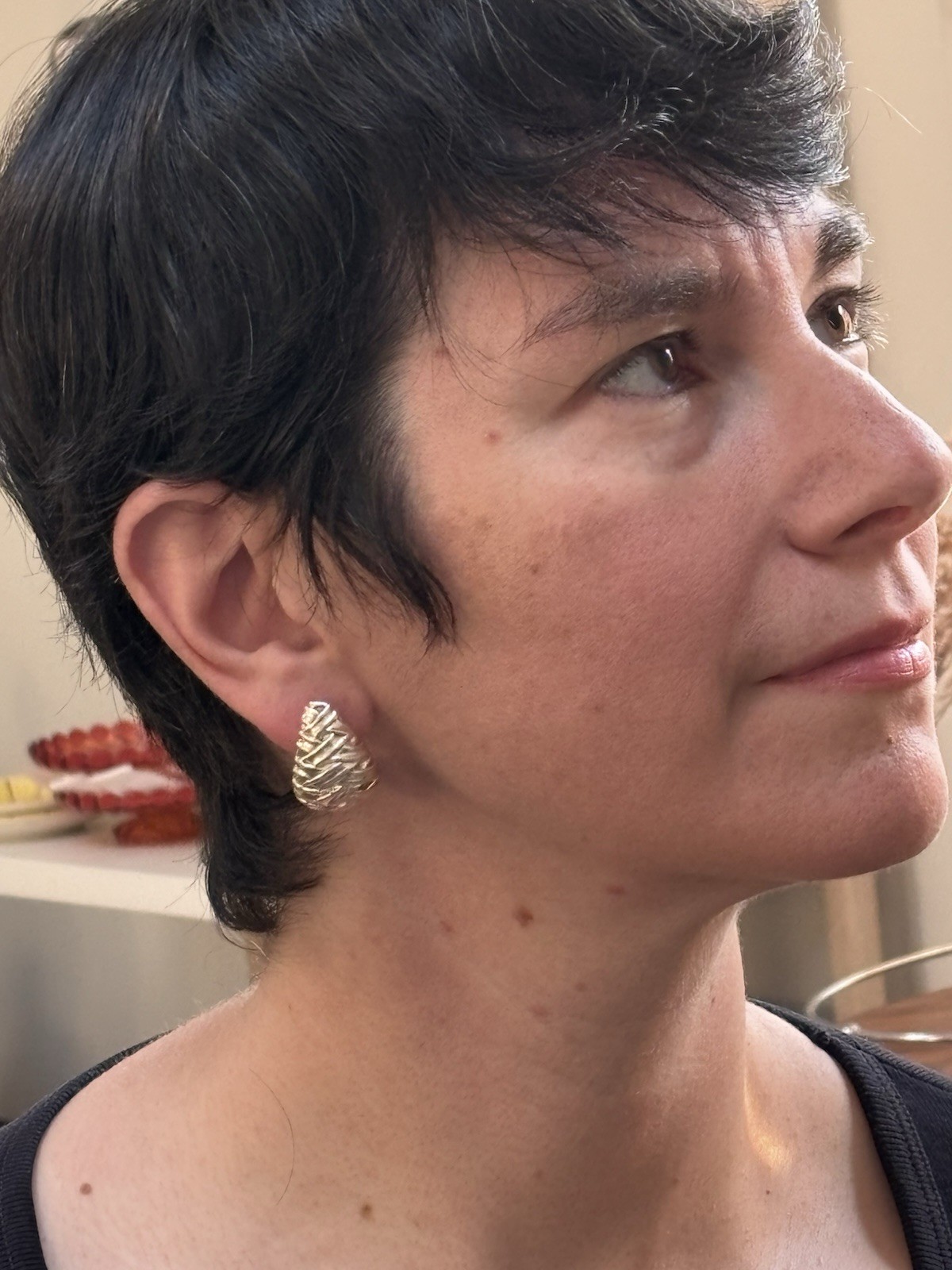 E&L ISRAEL ELECTROFORM CROSS HATCH WEAVE CLIP EARRINGS