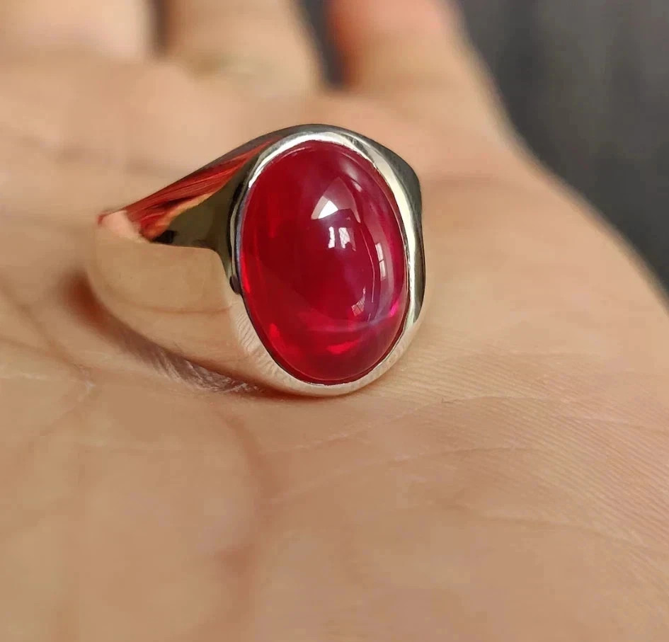 10CT Natural Red Star Ruby Mens Ring 925 Sterling Silver Handmade Statement Ring