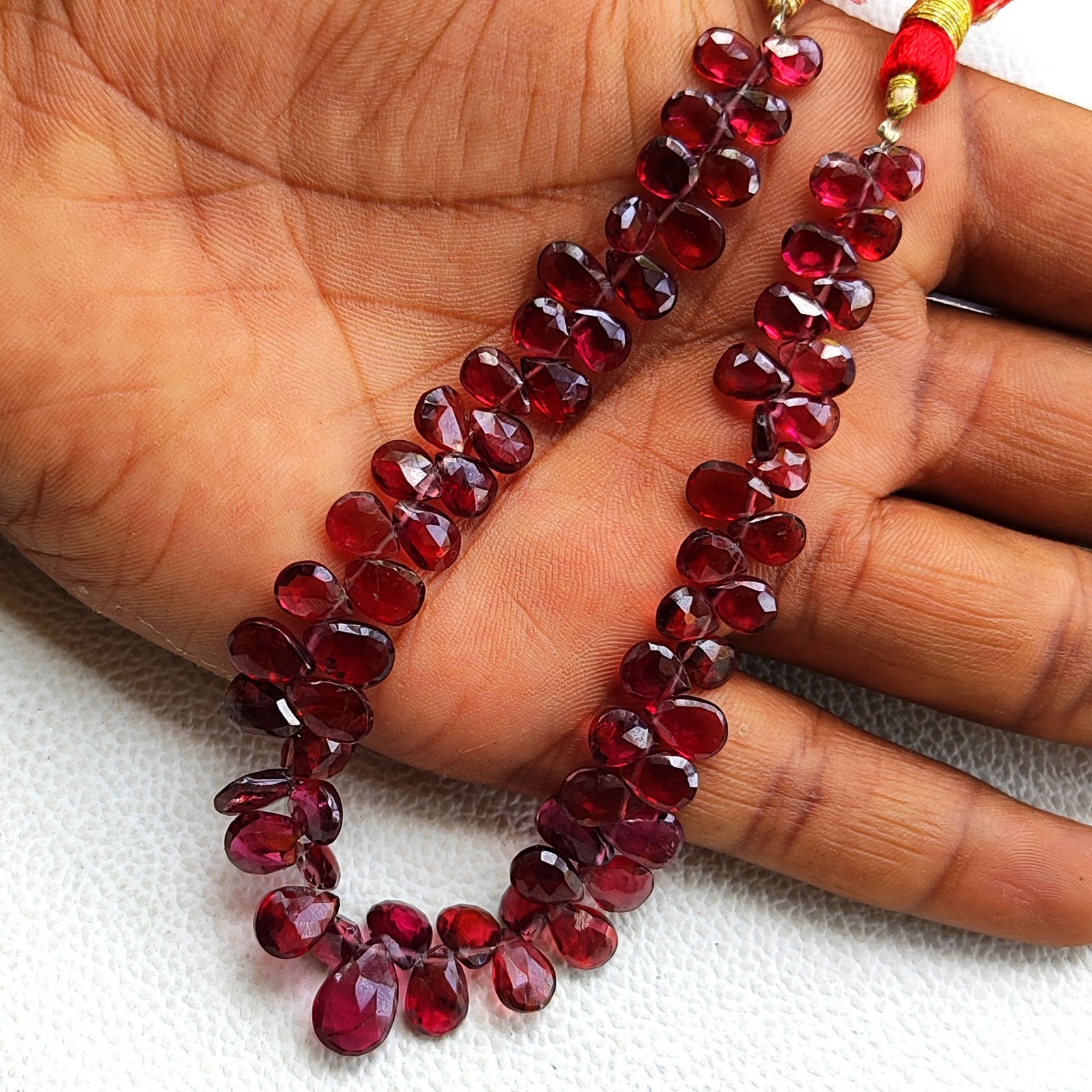 Red Mozambique Garnet Faceted Pear Briolette Beads 7×5 to 11×8 mm 8″ Gem Strand