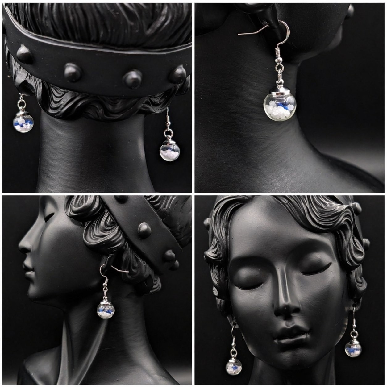 Crystal Orb Earrings 925 Silver Mini Glass Bottle Set Mystic Witchy Jewelry Gift