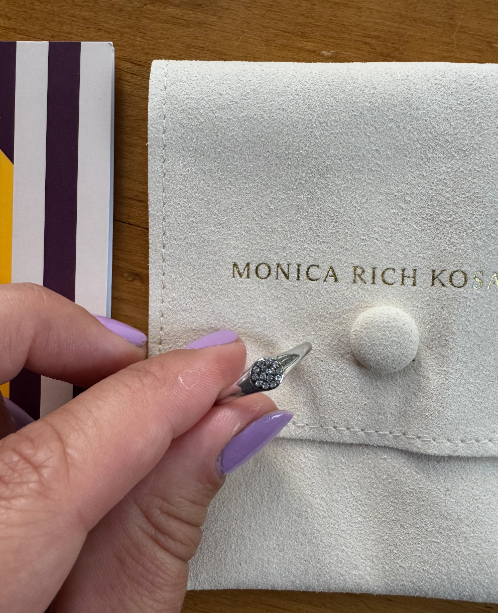 NEW Monica Rich Kosann “Warrior” Pave White Sapphire Stackable Ring, SS, Size 7