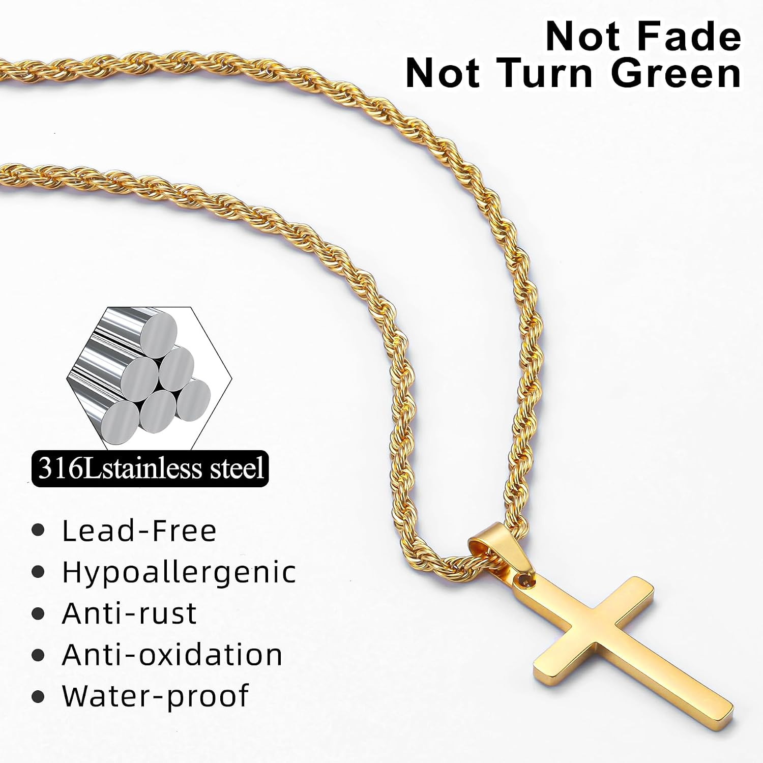 4Pcs Cross Necklace for Men Teen Boys,Stainless Steel Chains for Men Layered Nec
