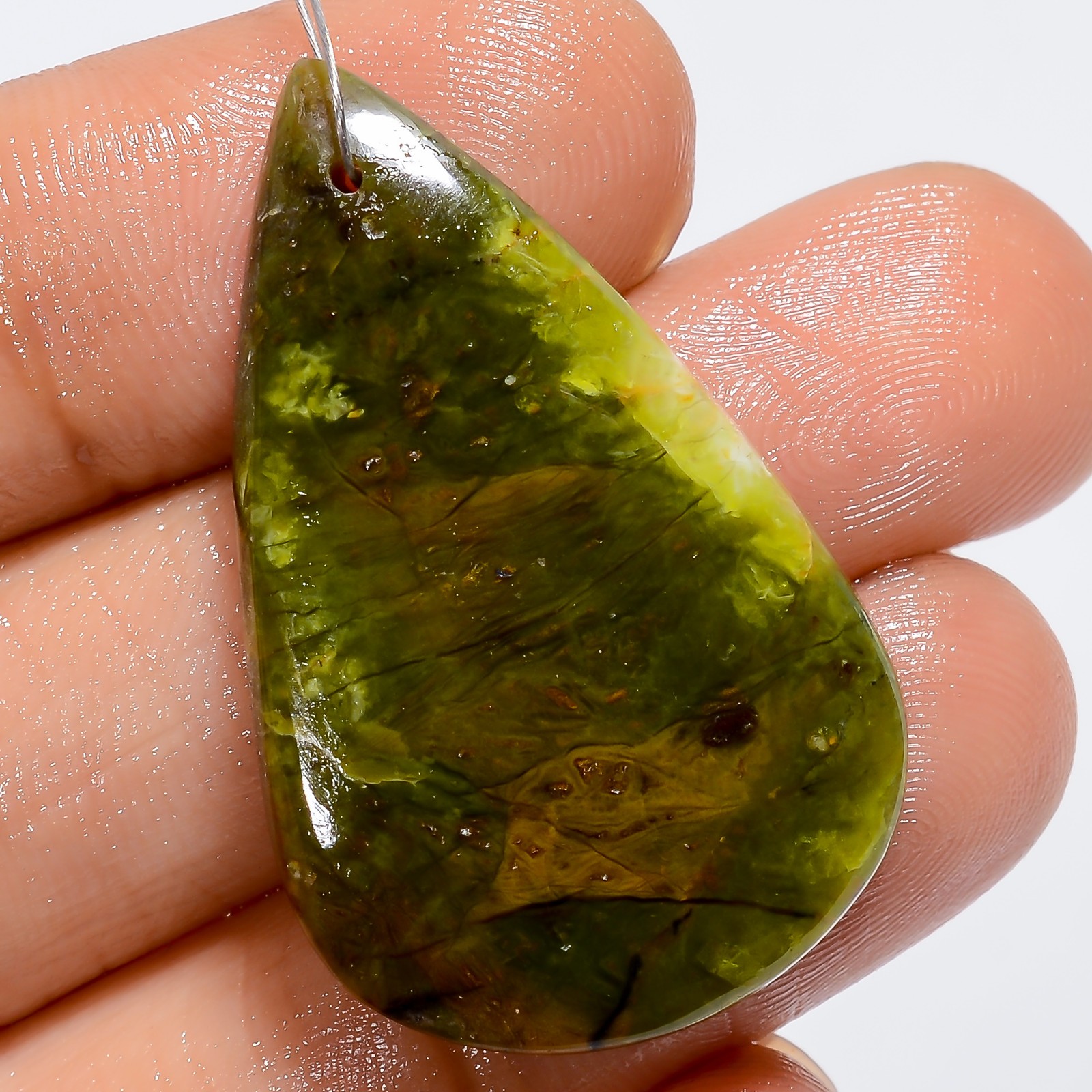 100% Natural Serpentine Pear Cabochon Drilled Gemstone 30.5 Ct 34X21X4mm A-34103