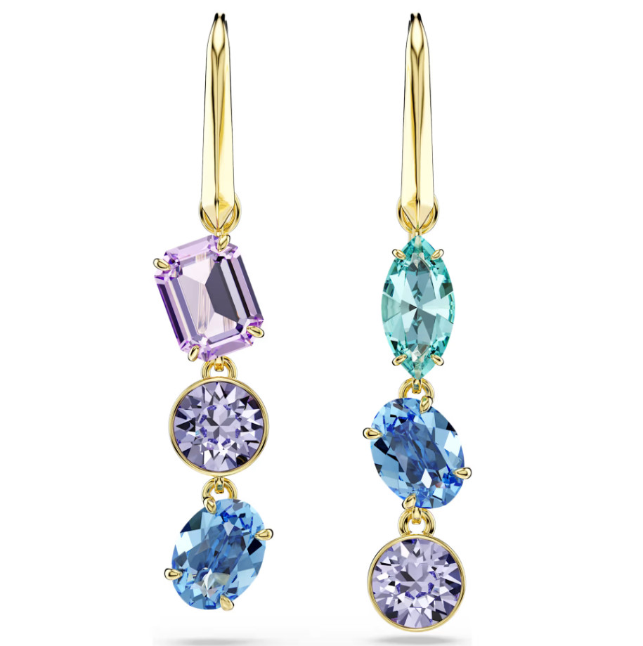 Swarovski Gema drop earrings Asymmetrical design, Mixed cuts, Multicolored