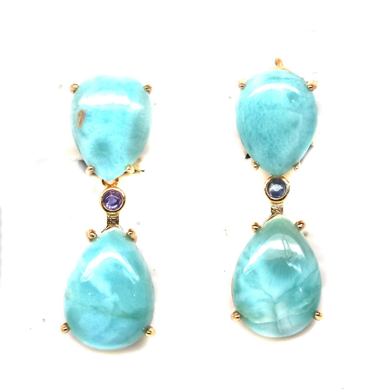 Blue Larimar Blue Sapphire Earrings 925 Sterling Silver Handmade