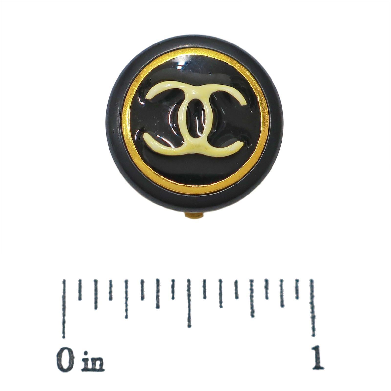 CHANEL Gold Plated CC Logos Black Round Vintage Clip Earrings #1385c Rise-on
