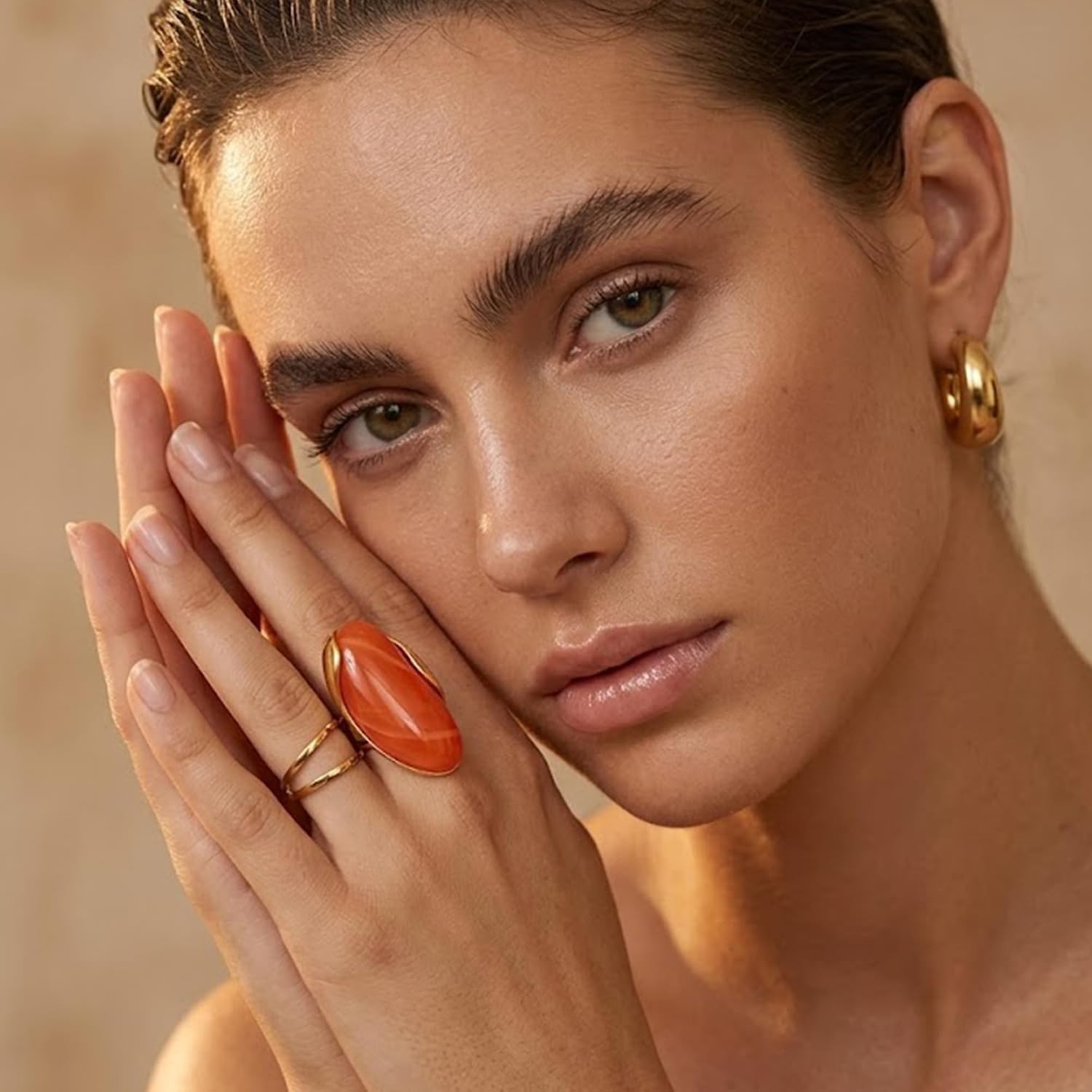 Unique Boho Acrylic Statement Ring – Bright Orange, Adjustable, Lightweight