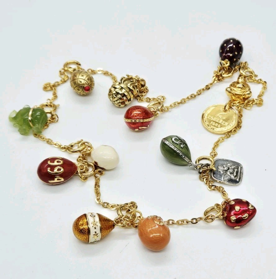 Joan Rivers Red Cross Heart Elephant Swan Basket Connect Necklace 14 Charms
