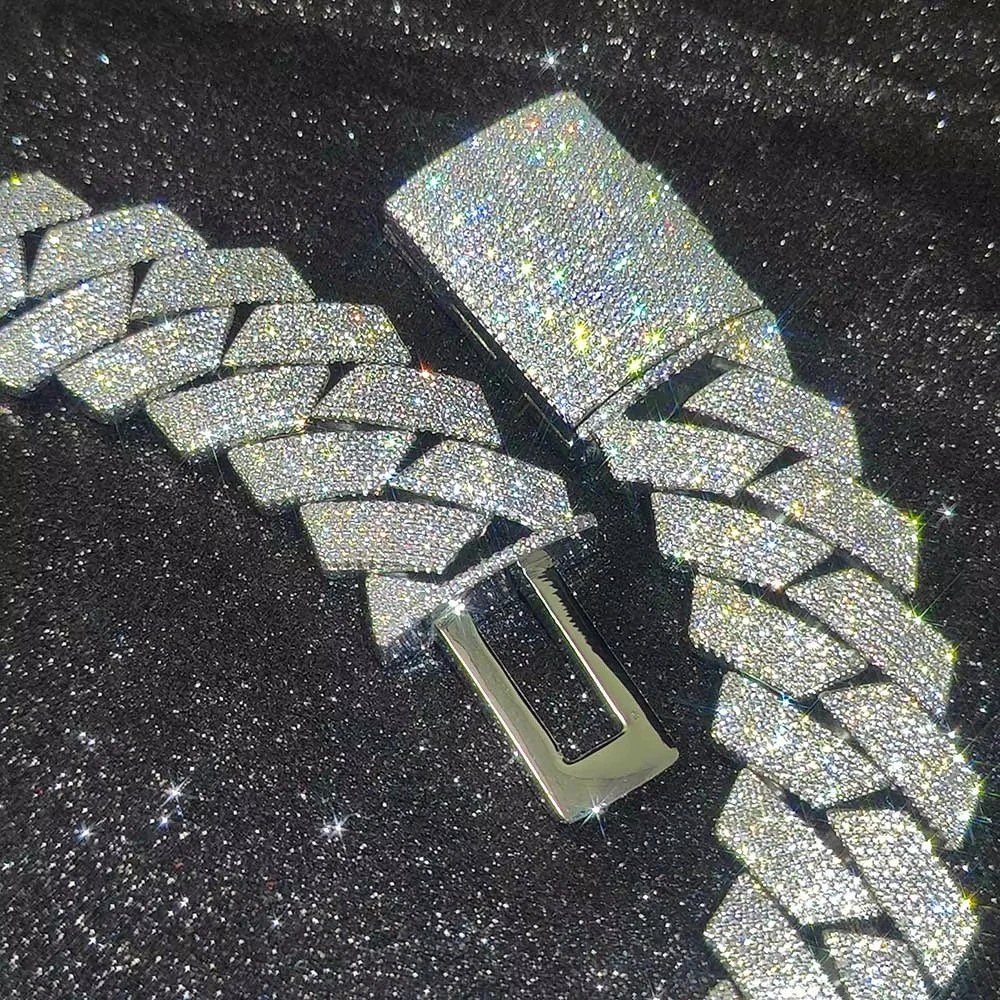 Thick Heavy 15mm Six Rows Prong Setting Cuban Link Chain Iced Out Hip Hop White