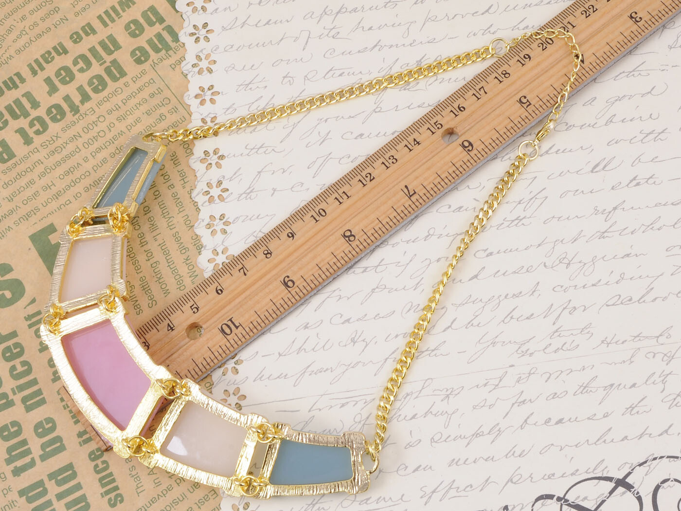 Golden Tone Contemporary Multicoloured Rectangular Bead Fashion Jewelry Necklace