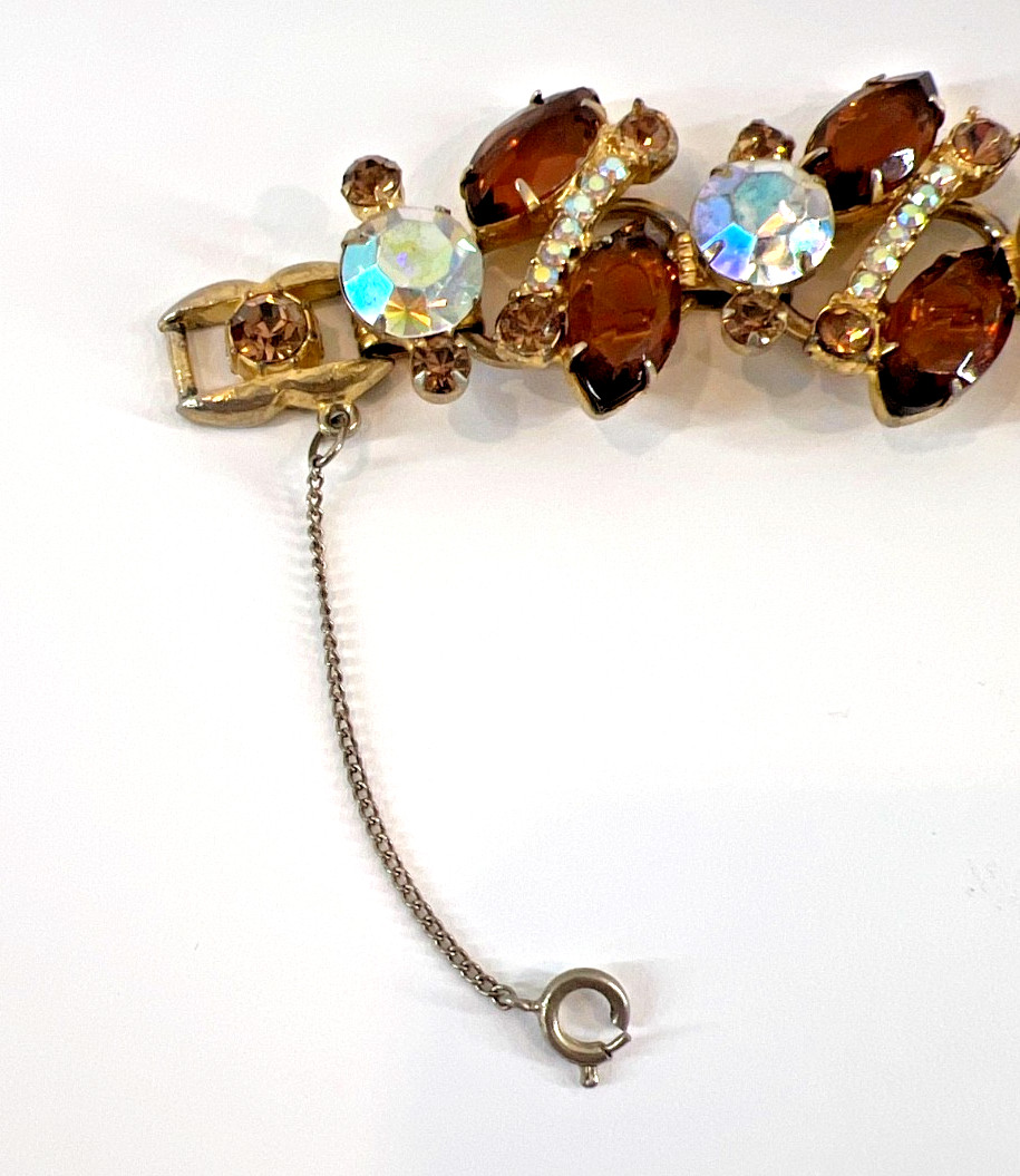 JULIANA D&E Amber Navettes, ABs, Art Glass 2-PC Set Bracelet Brooch