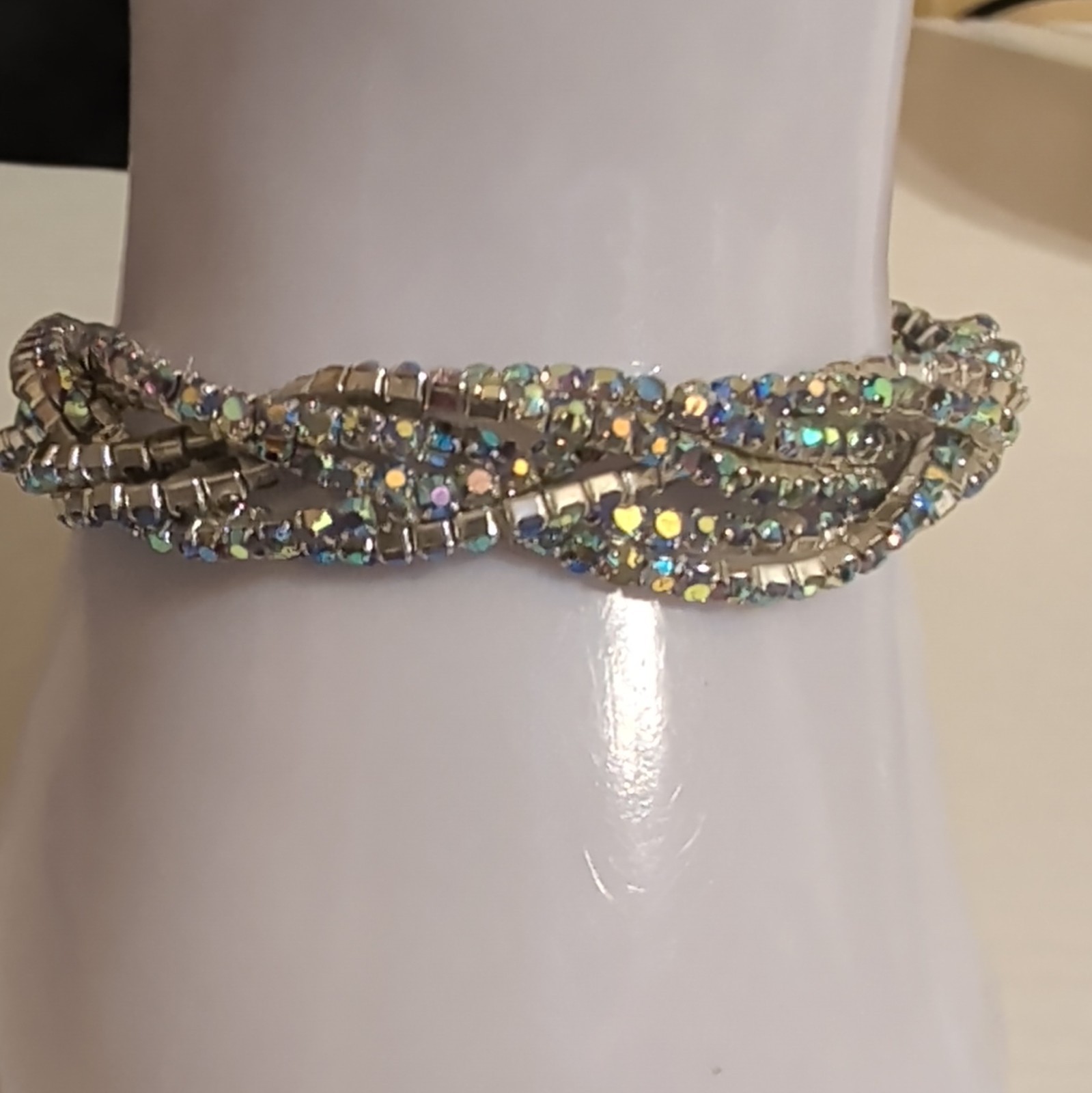 Silver-Tone Crystal Rhinestone Multi-Strand Wrap Stackable Bracelet No Closure
