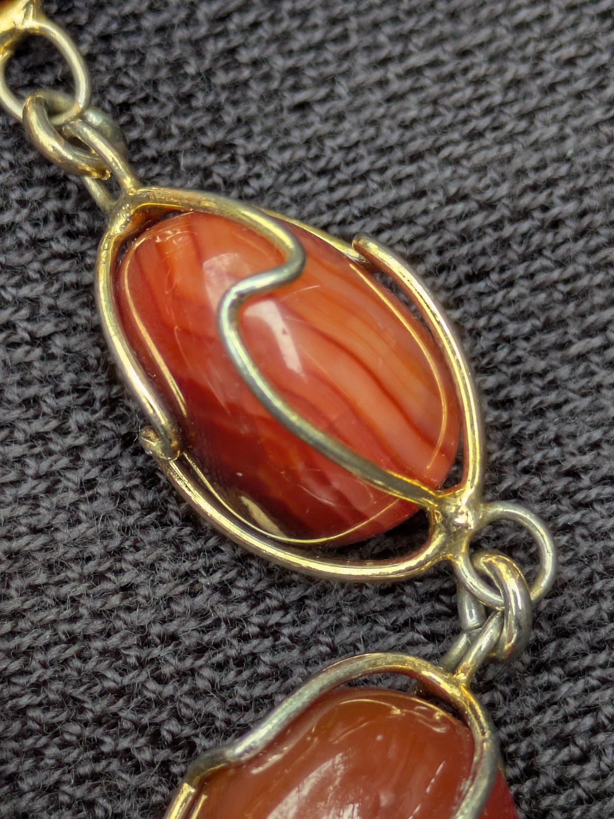 Wire Wrapped Tumbled Banded Agate 32.5″ Necklace ~ Red Orange Brown Gemstone F19