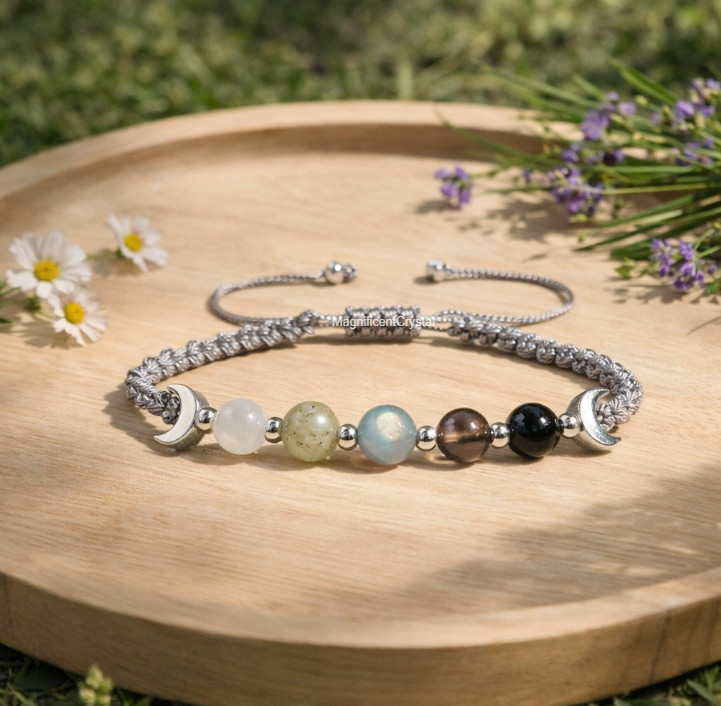 Moon Phase Crystal Bracelet Healing 5-Stone Woven Jewelry Energy Protection Gift