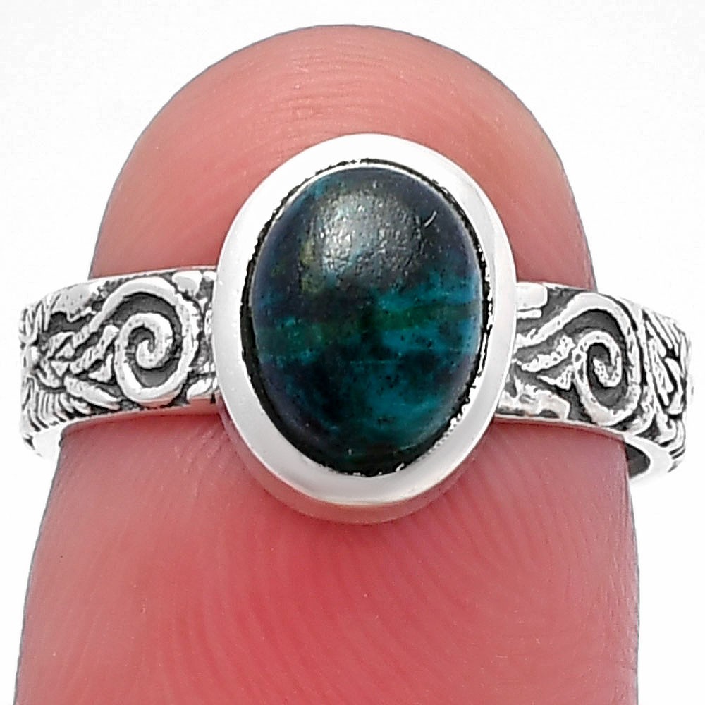 Natural Azurite Chrysocolla 925 Sterling Silver Ring s.6 Jewelry R-1061