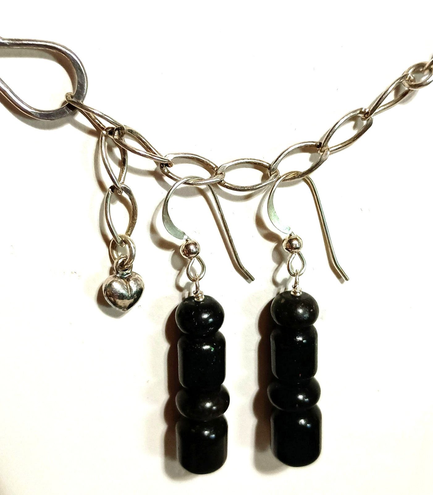 JAY KING STERLING SILVER BLACK OPAL NECKLACE 18″W/3″ EXTENDER AND EARRINGS SET