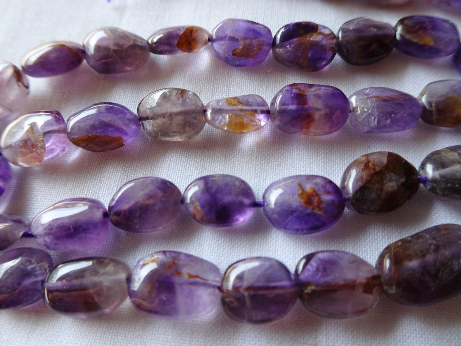 13″ Strand Natural Amethyst 7-9mm L Smooth Puffy Oval Stone Beads A43 DNG