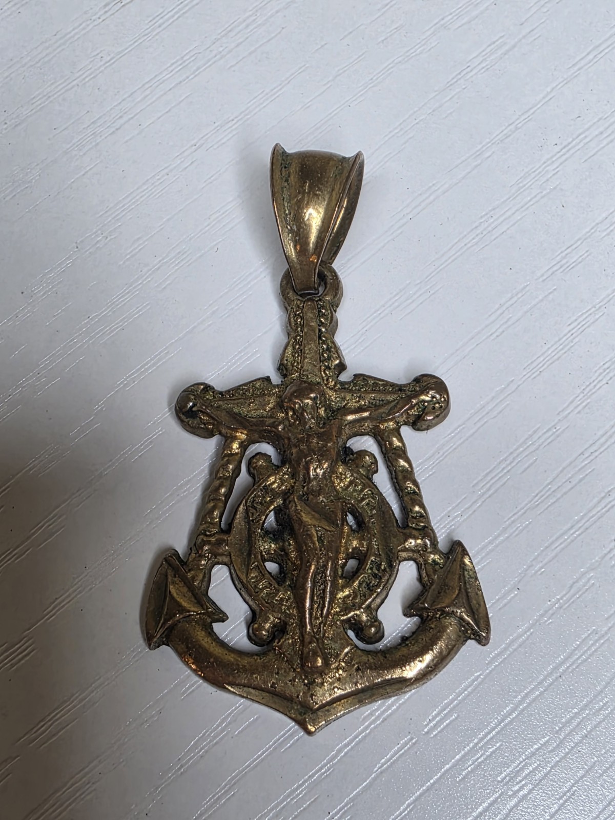 ​Vintage Mariner’s Anchor Cross Pendant Crucifix Ship Wheel Sailor Charm Stamped