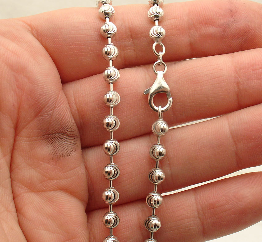 5mm Diamond Moon Cut Ball Bead Chain Necklace Real Sterling Silver ITALY QVC