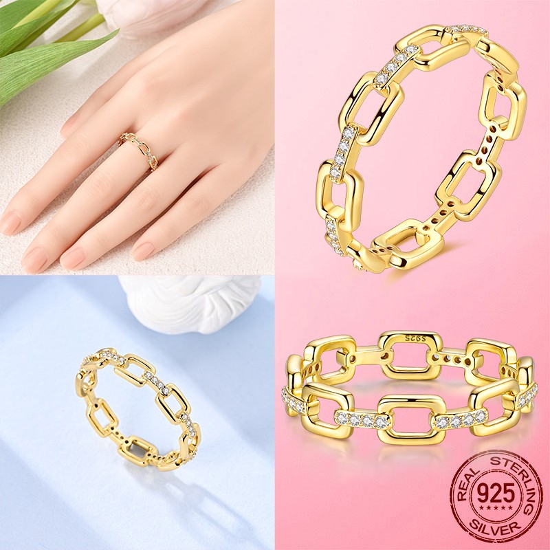 LAZA Original 925 Sterling Silver Ring CZ Link for Women Jewelry