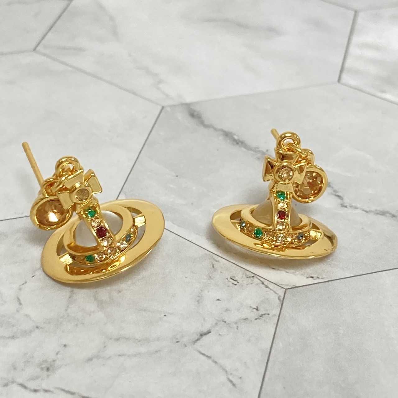 Vivienne Westwood Earrings Petite Orb Gold Clear Multi 2.5 x 1.4cm NO BOX