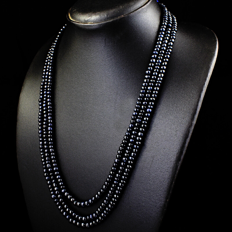 395.00 Cts Earth Mined 3 Strand Sapphire Round Shape Beads Necklace NK-20E262