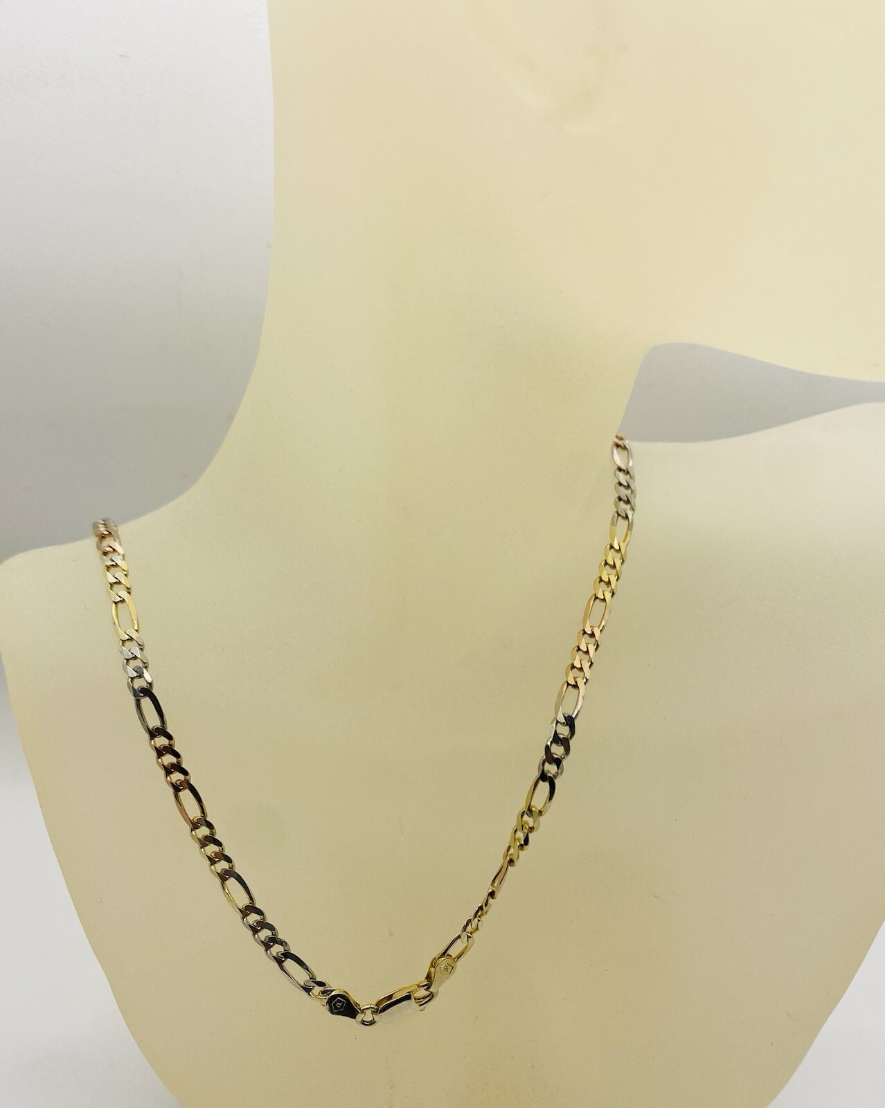 Tricolor Italian Silver Necklace Fígaro 15” 8.8 Grams